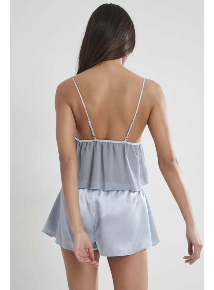 Kaliteli Saten Şortlu Babydoll Gecelik - Mist Renk