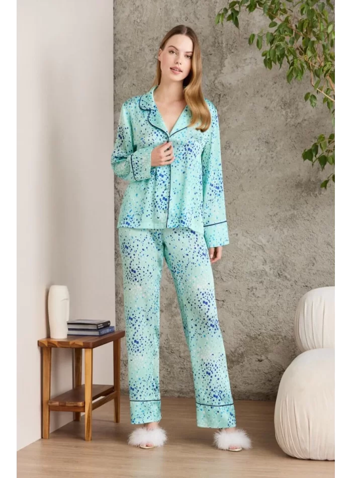 Kaliteli Şık Saten Desenli Kadın Pijama Takımı