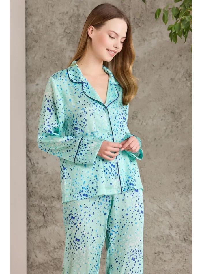 Kaliteli Şık Saten Desenli Kadın Pijama Takımı