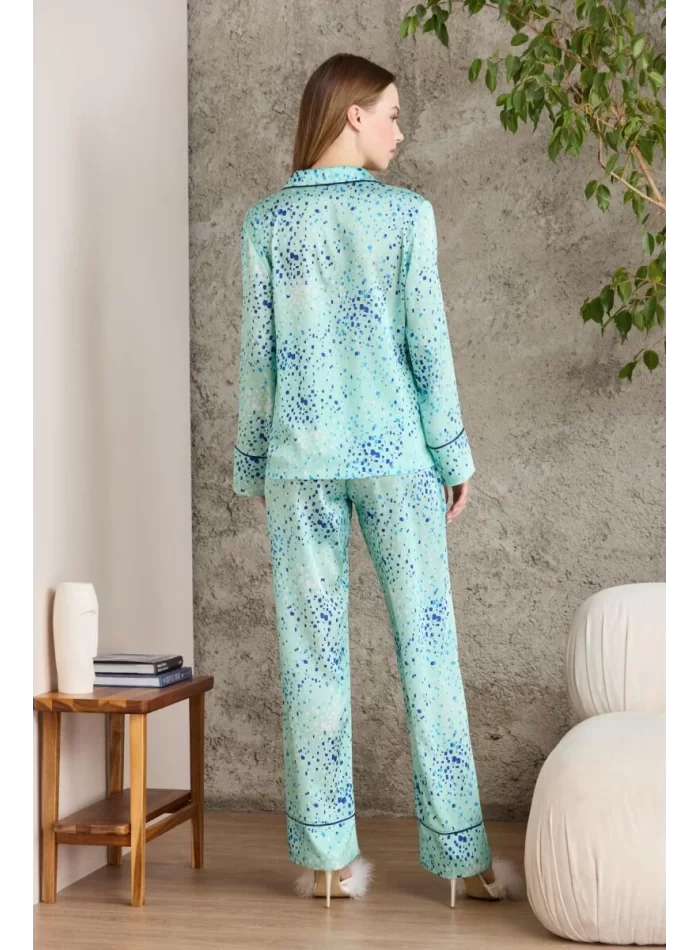 Kaliteli Şık Saten Desenli Kadın Pijama Takımı