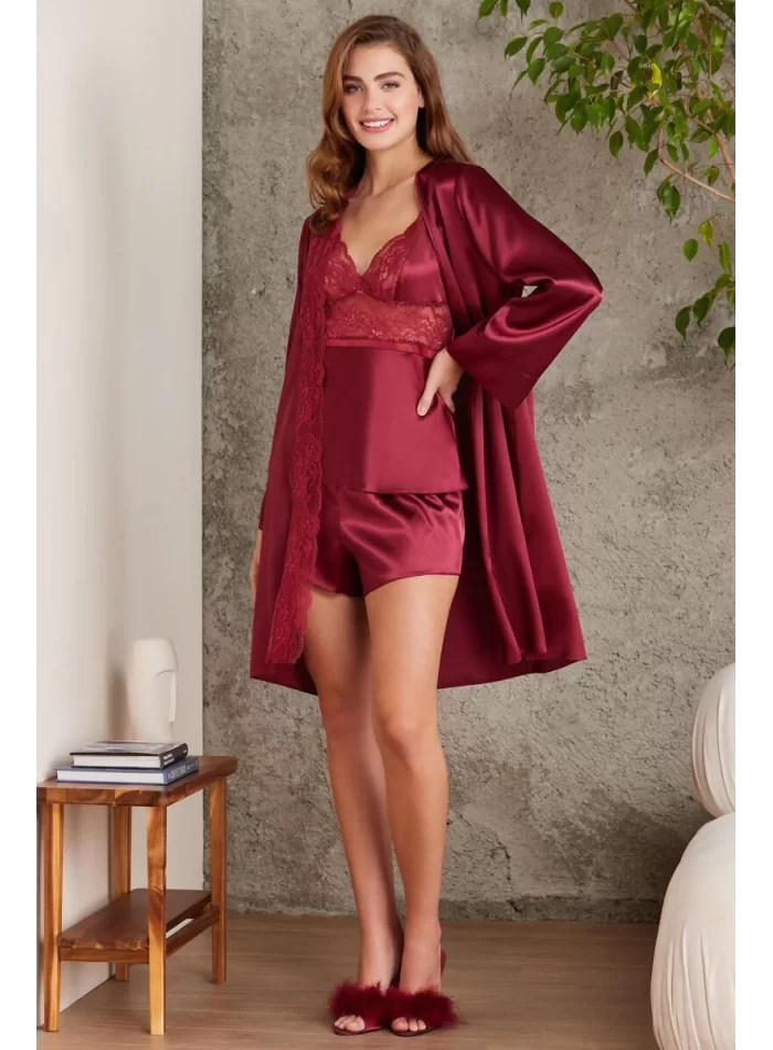 Kaliteli Şık Saten Gelin Çeyiz Seti - Bordo Renk