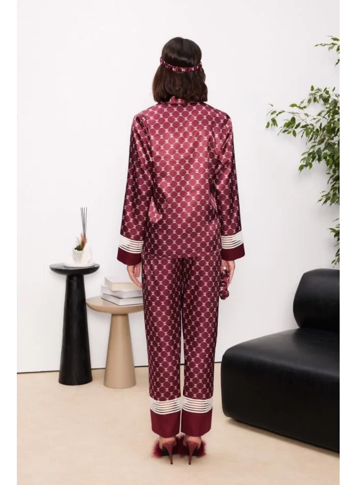 Kaliteli Şık Saten Kadın Pijama Takımı - Bordo Renk