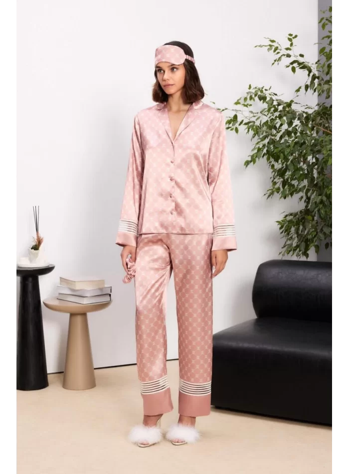 Kaliteli Şık Saten Kadın Pijama Takımı - Brandy Renk