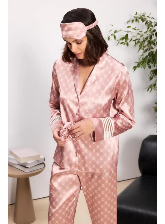 Kaliteli Şık Saten Kadın Pijama Takımı - Brandy Renk