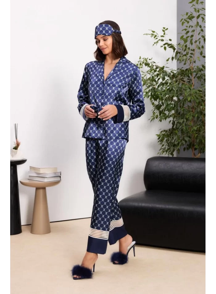 Kaliteli Lacivert Şık Kadın Pijama Takımı