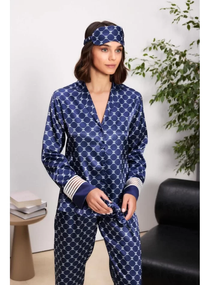 Kaliteli Lacivert Şık Kadın Pijama Takımı