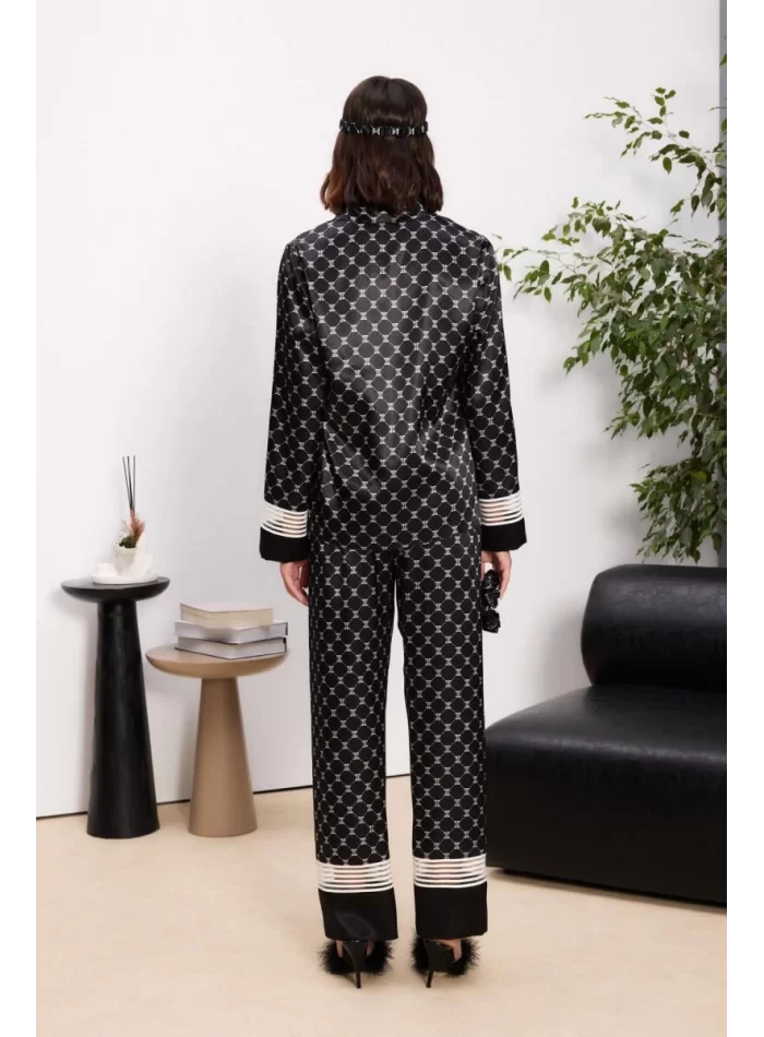 Saten Şık Kadın Pijama Takımı Siyah
