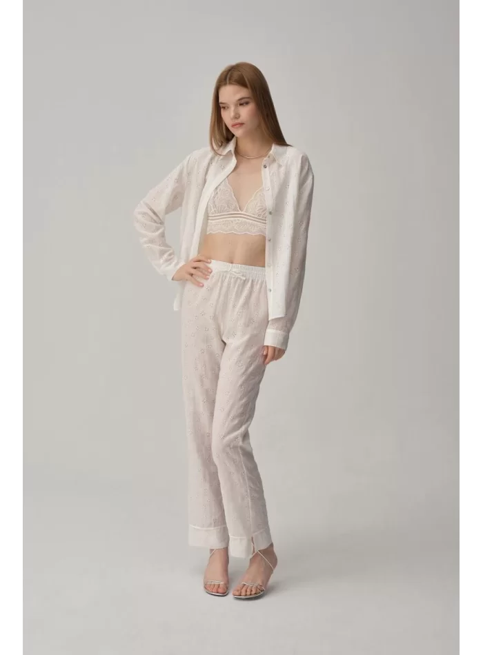 TINA Şık Rahat Kadın Braletli Pijama Takımı - Beyaz