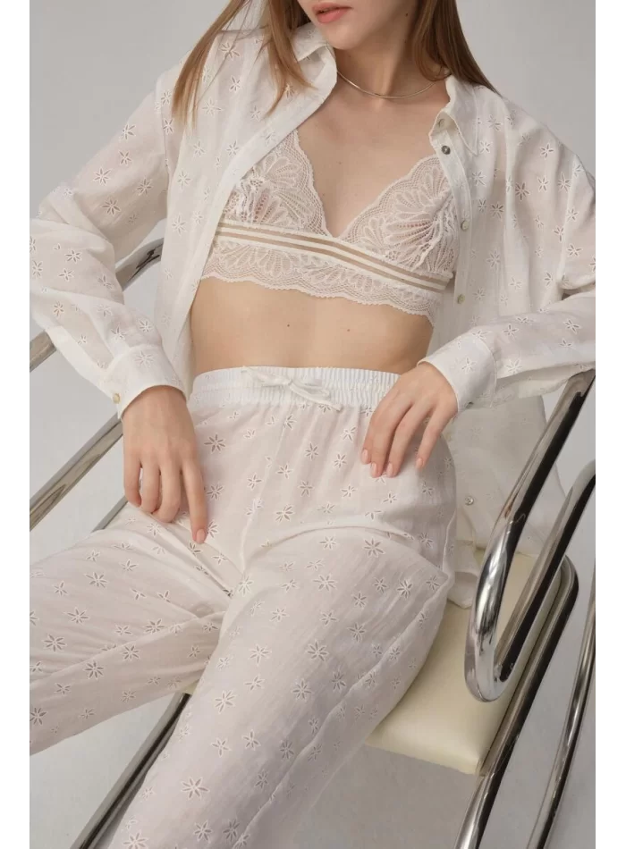 TINA Şık Rahat Kadın Braletli Pijama Takımı - Beyaz