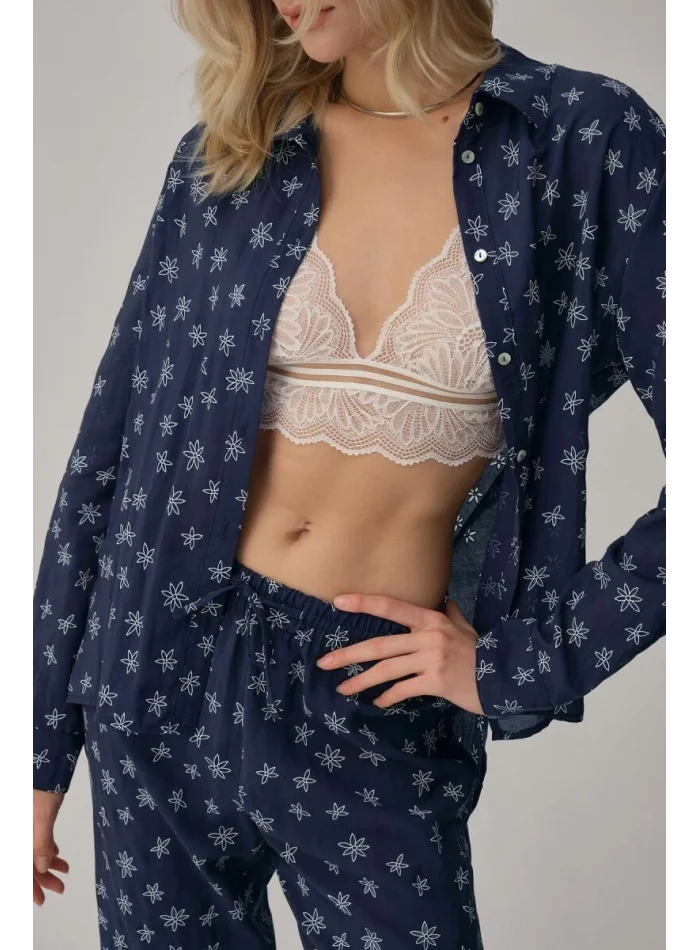 TINA Şık Rahat Kadın Braletli Pijama Takımı Navy