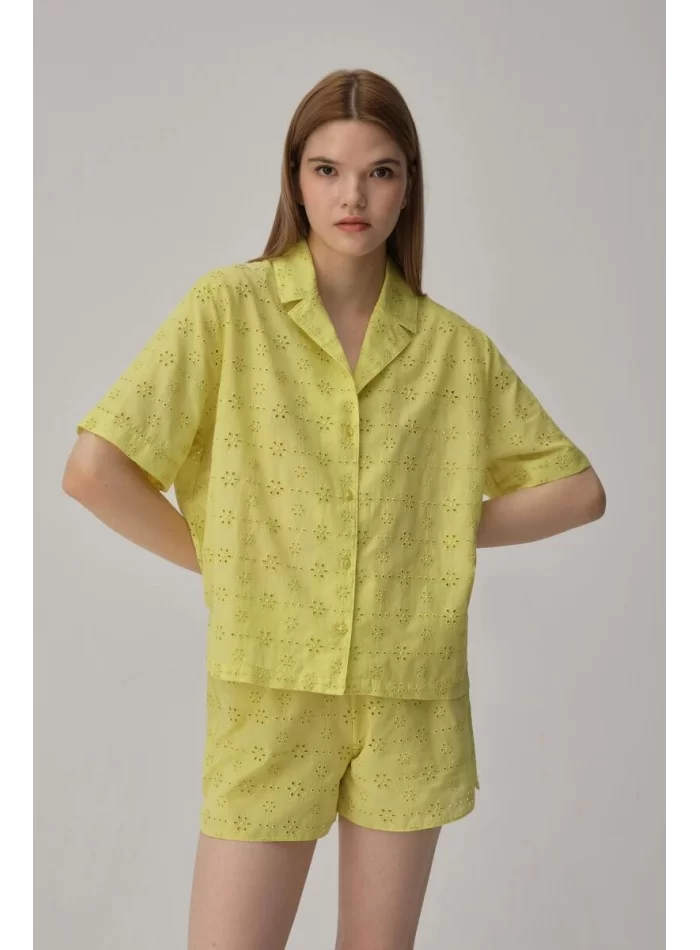 VANESSA Şık Yaz Pijama Takımı Lime Renk