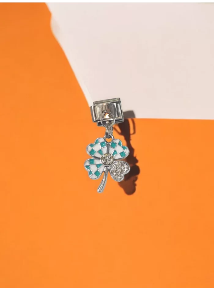 Zirkon Taşlı Yonca  Model Sallantılı İtalyan Charm