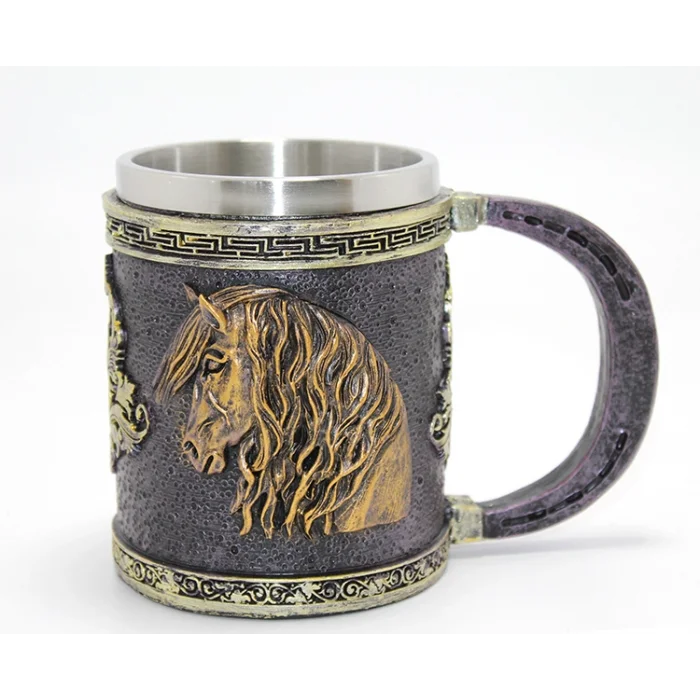 3D Kabartmalı At Büstü Paslanmaz Çelik Kupa Bardak SPR4473