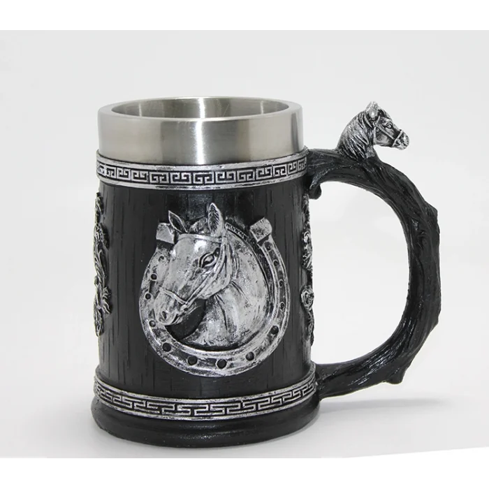 3D Kabartmalı At Büstü Paslanmaz Çelik Kupa Bardak TKN4475