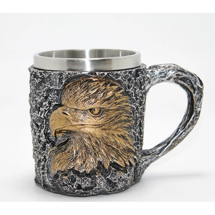 3D Kabartmalı Kartal Büstü Paslanmaz Çelik Kupa Bardak SPR4474