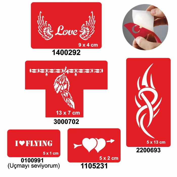 Aşk Kanatlandırır 5li Set Geçici Dövme Kına Şablonu