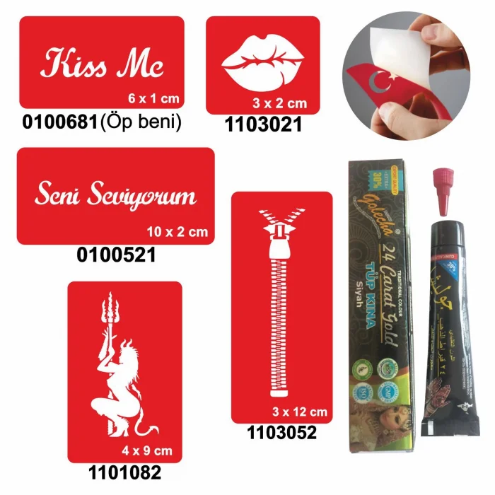 Aşk Sembolleri Hint Kınası ile Geçici Dövme Yapma Seti