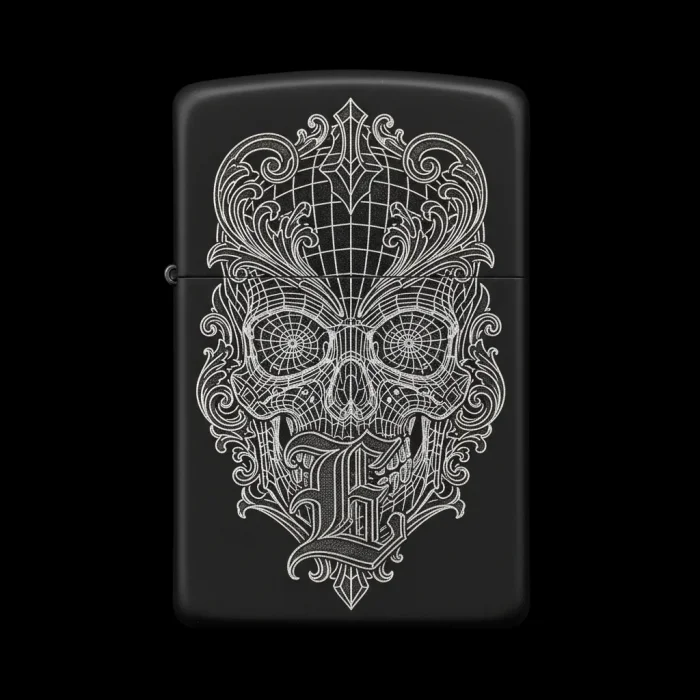 Benzinli Çakmak Kuru Kafa Figürlü E Harfli Tasarım - V1