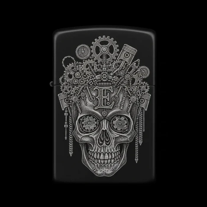 Benzinli Çakmak Kuru Kafa Figürlü E Harfli Tasarım - V12