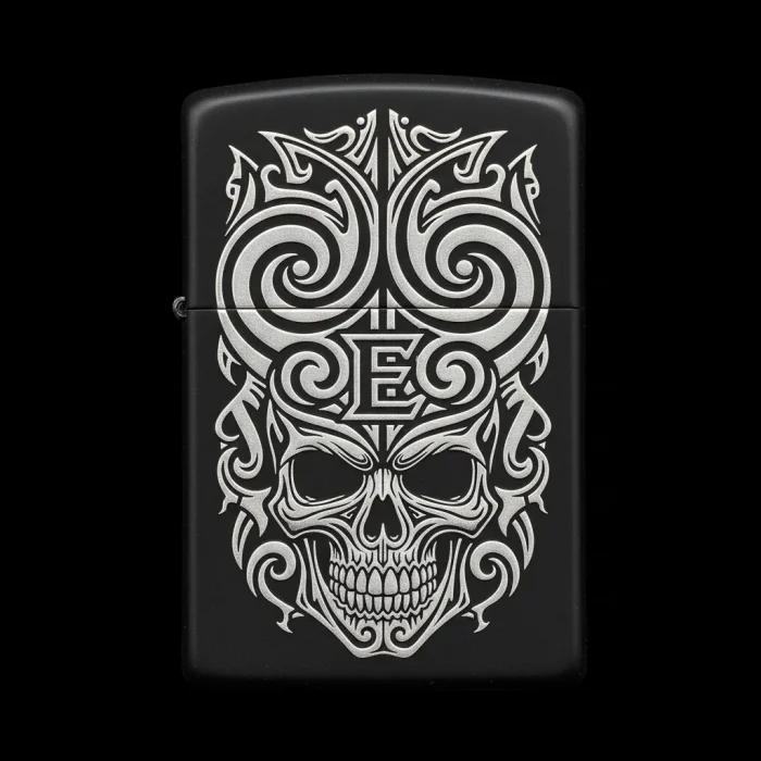 Benzinli Çakmak Kuru Kafa Figürlü E Harfli Tasarım - V15