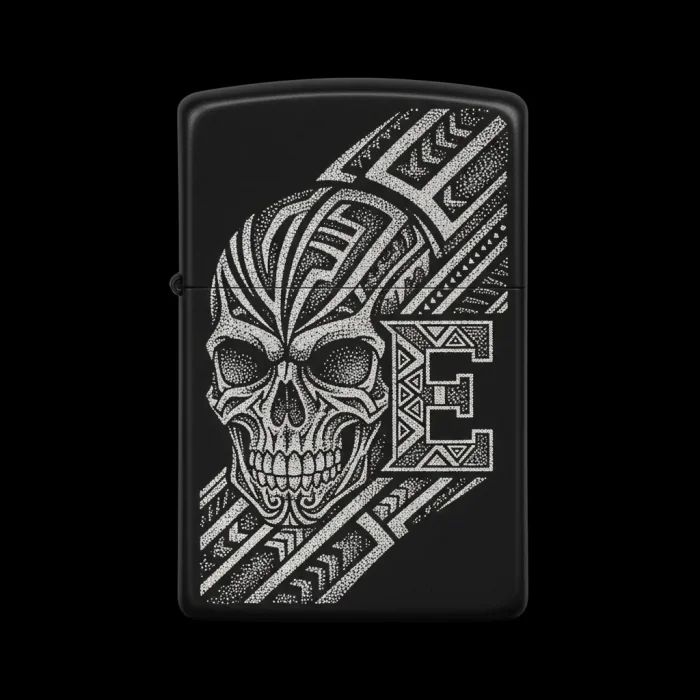 Benzinli Çakmak Kuru Kafa Figürlü E Harfli Tasarım - V16