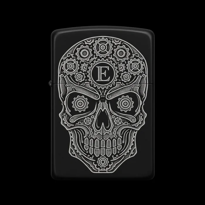 Benzinli Çakmak Kuru Kafa Figürlü E Harfli Tasarım - V18