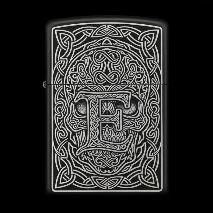 Benzinli Çakmak Kuru Kafa Figürlü E Harfli Tasarım - V21