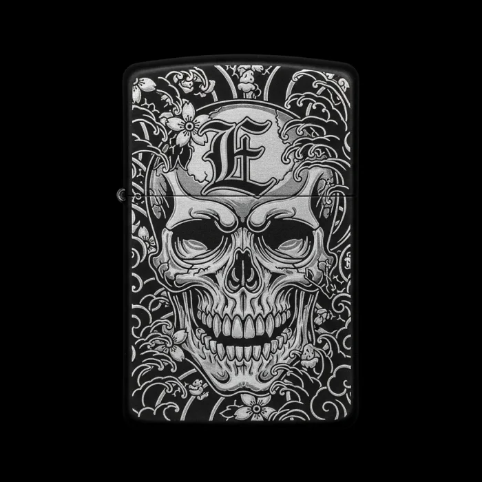 Benzinli Çakmak Kuru Kafa Figürlü E Harfli Tasarım - V29