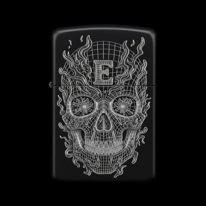 Benzinli Çakmak Kuru Kafa Figürlü E Harfli Tasarım - V30