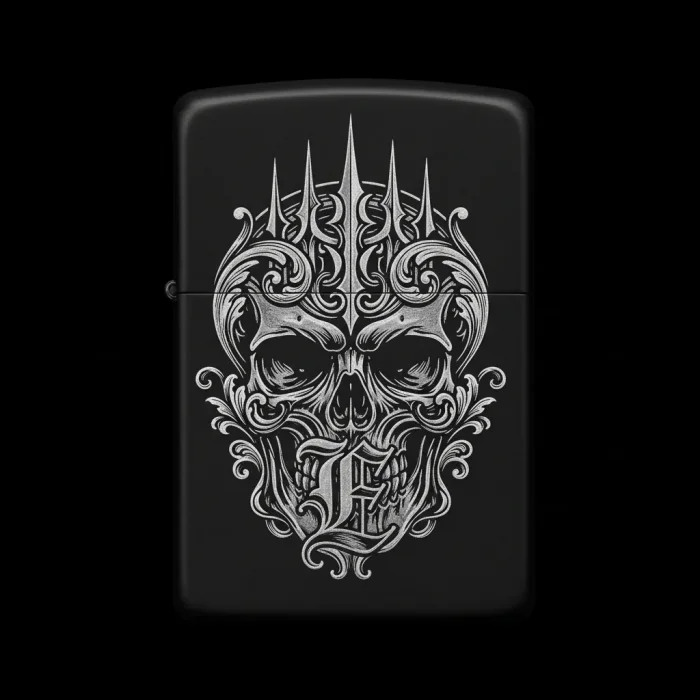 Benzinli Çakmak Kuru Kafa Figürlü E Harfli Tasarım - V42