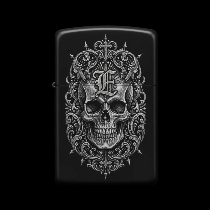 Benzinli Çakmak Kuru Kafa Figürlü E Harfli Tasarım - V44