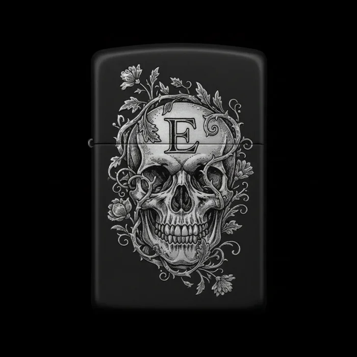 Benzinli Çakmak Kuru Kafa Figürlü E Harfli Tasarım - V45