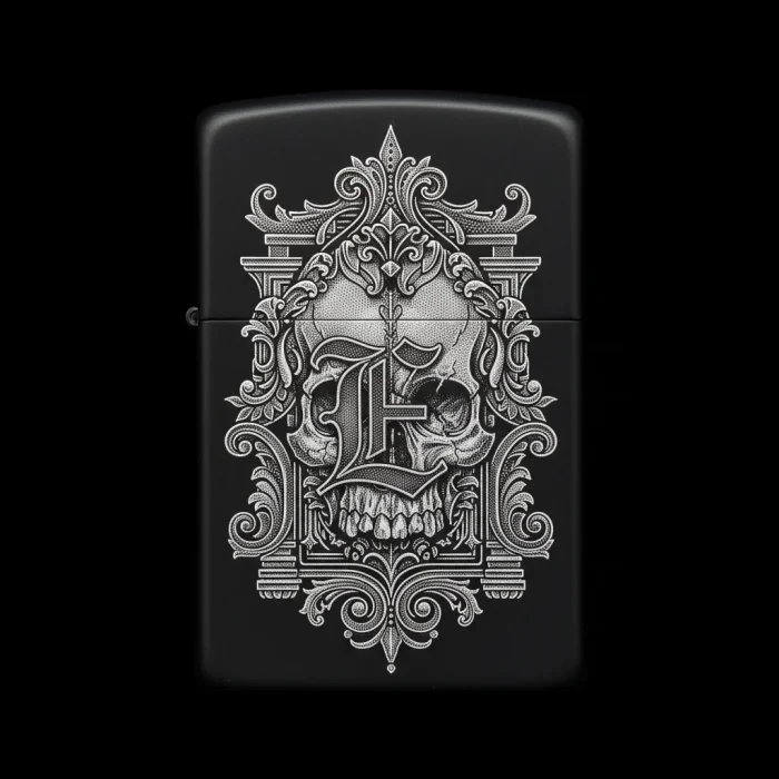 Benzinli Çakmak Kuru Kafa Figürlü E Harfli Tasarım - V51