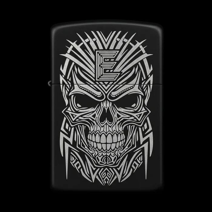 Benzinli Çakmak Kuru Kafa Figürlü E Harfli Tasarım - V54