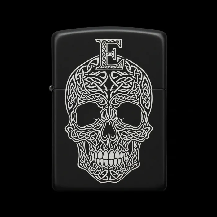 Benzinli Çakmak Kuru Kafa Figürlü E Harfli Tasarım - V57