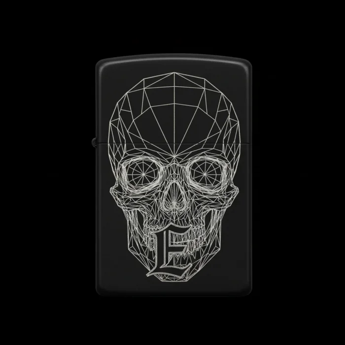 Benzinli Çakmak Kuru Kafa Figürlü E Harfli Tasarım - V60