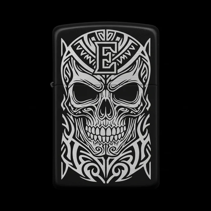 Benzinli Çakmak Kuru Kafa Figürlü E Harfli Tasarım - V61