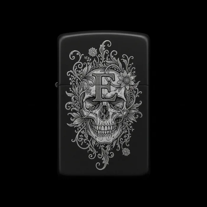 Benzinli Çakmak Kuru Kafa Figürlü E Harfli Tasarım - V64