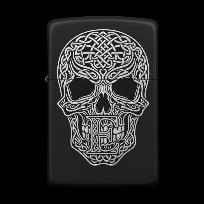 Benzinli Çakmak Kuru Kafa Figürlü E Harfli Tasarım - V67