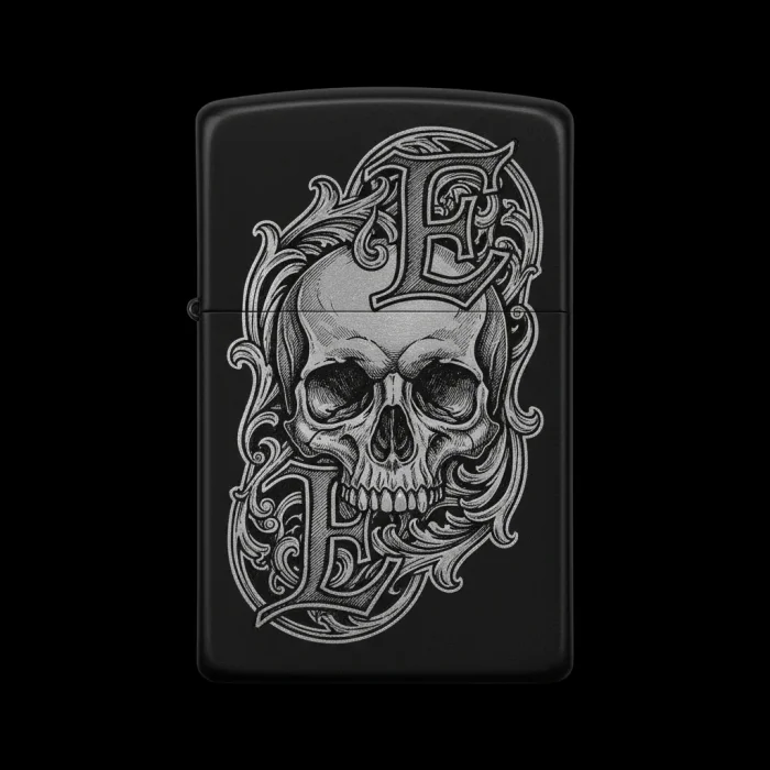 Benzinli Çakmak Kuru Kafa Figürlü E Harfli Tasarım - V69