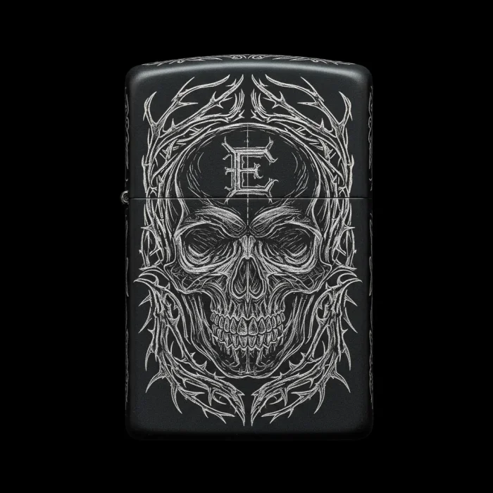 Benzinli Çakmak Kuru Kafa Figürlü E Harfli Tasarım - V71