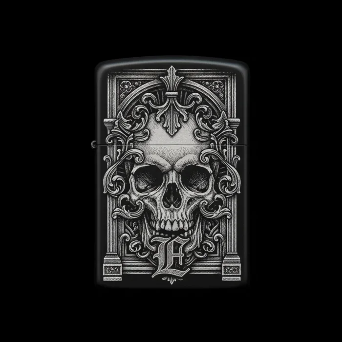 Benzinli Çakmak Kuru Kafa Figürlü E Harfli Tasarım - V75