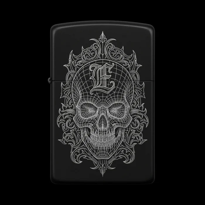 Benzinli Çakmak Kuru Kafa Figürlü E Harfli Tasarım - V76