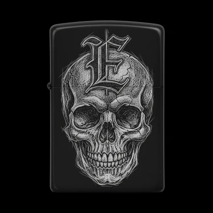 Benzinli Çakmak Kuru Kafa Figürlü E Harfli Tasarım - V79