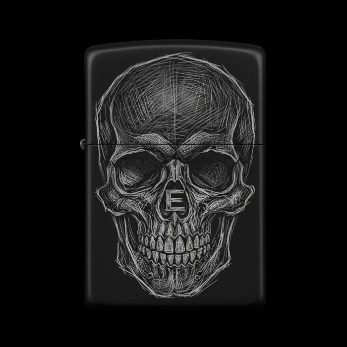 Benzinli Çakmak Kuru Kafa Figürlü E Harfli Tasarım - V85