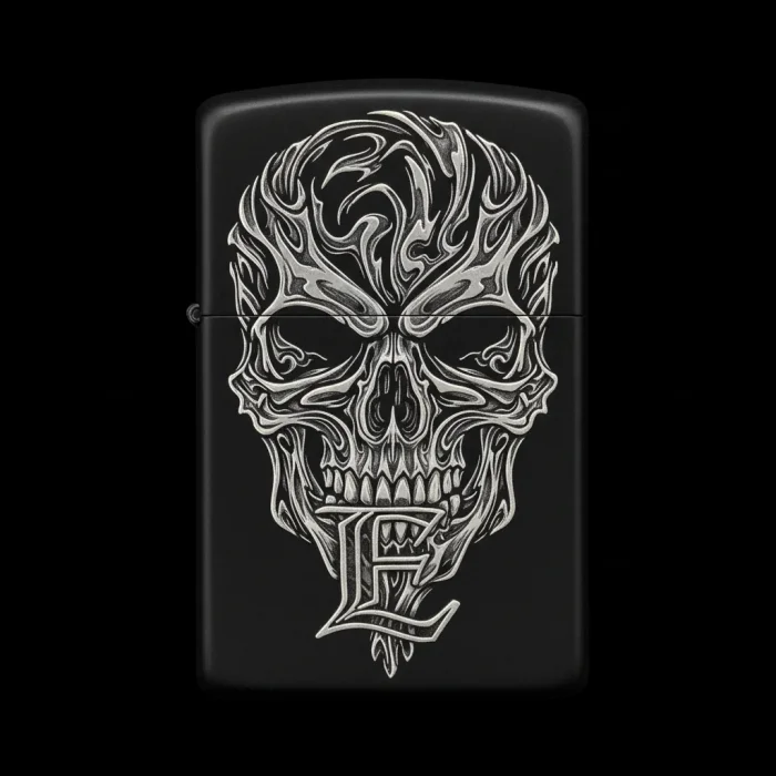 Benzinli Çakmak Kuru Kafa Figürlü E Harfli Tasarım - V97