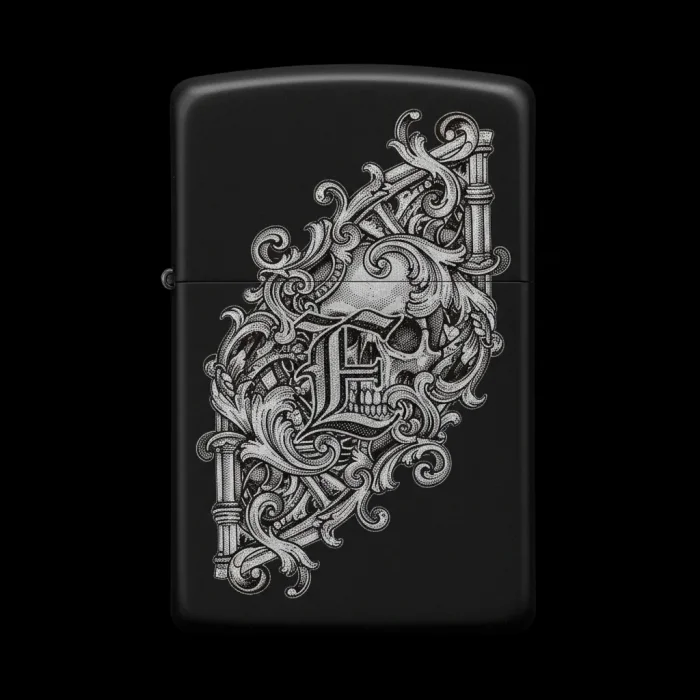 Benzinli Çakmak Kuru Kafa Figürlü E Harfli Tasarım - V98