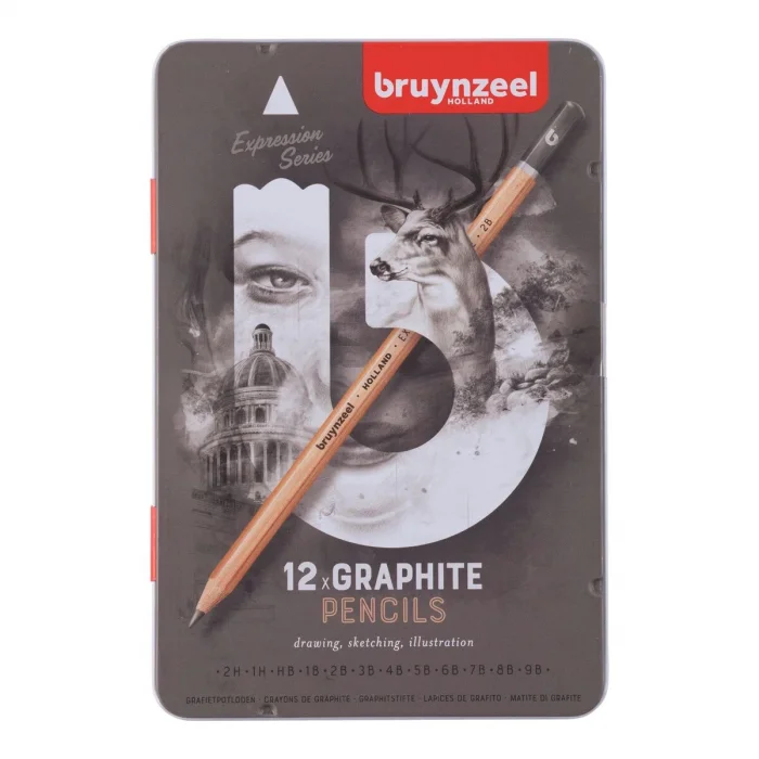 Bruynzeel Expression Graphite Dereceli Kalem Karakalem Eskiz Çizim Seti 12li Metal Kutu