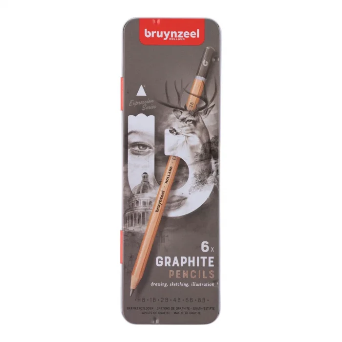 Bruynzeel Expression Graphite Dereceli Kalem Karakalem Eskiz Çizim Seti 6lı Metal Kutu