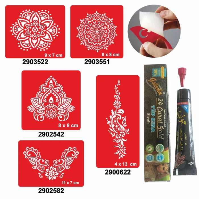 Büyük Mandala Desenleri Hint Kınası ile Geçici Dövme Yapma Seti